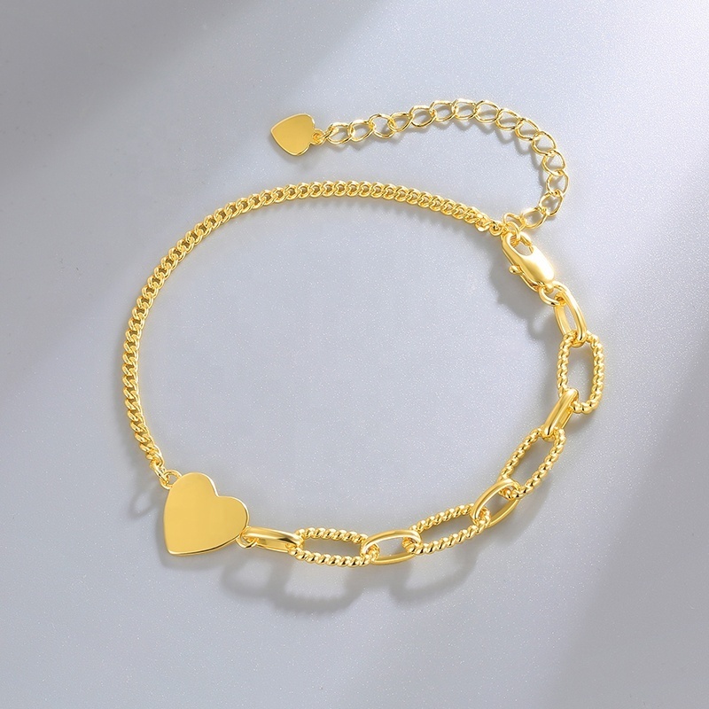 18K Solid Gold Engraved Fashion Bracelet Gold Plated