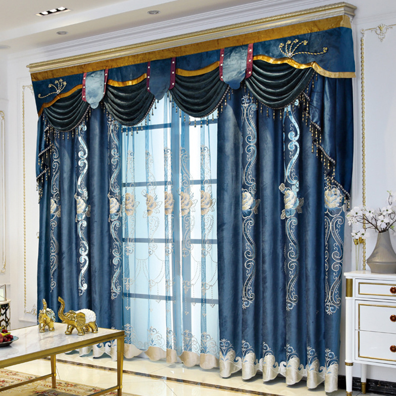 New Luxury Chenille European Curtains Pleated Pattern Woven Technique for Cafe or Dining Room Hollow out Embroidered Pelmet