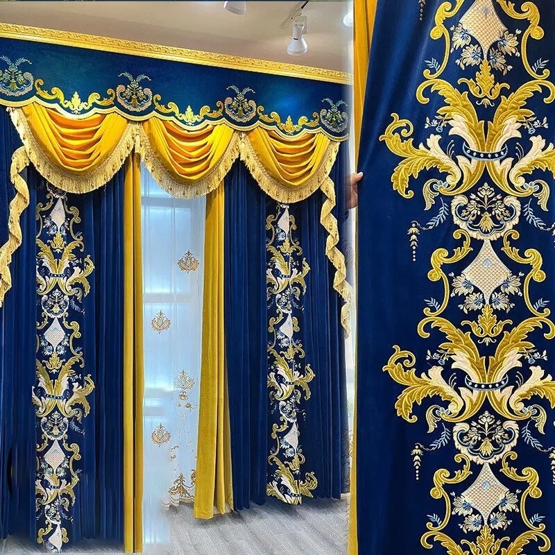 High Quality European Luxury Curtains Elegant Velvet Pelmet for Living Room and Hospital Solid Pattern Woven for Shade