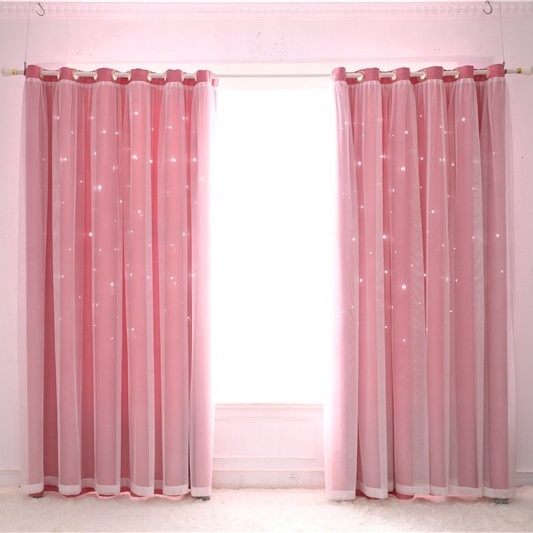 Luxury princess style curtains set manufacturers sell Double layer crystal light gauze starry curtains for living room