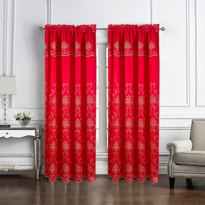 2023 new European style luxury red lace curtain with valance embroidered window panel for living room