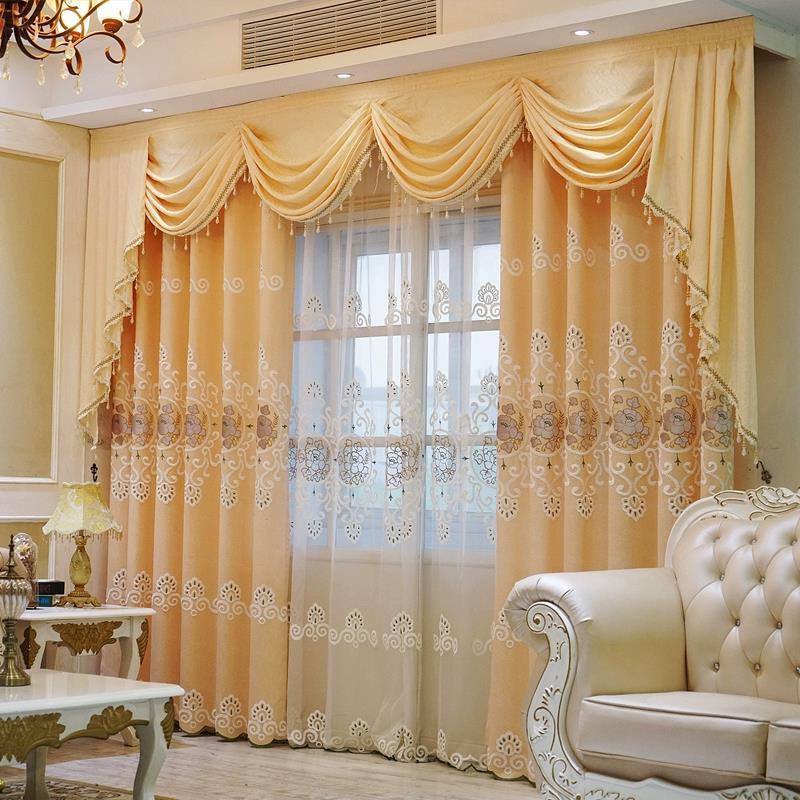 European Luxury Style High Quality water-soluble jacquard curtains double layer embroider Blackout Curtains for Living Room