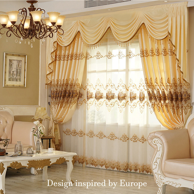 European Luxury Style High Quality water-soluble jacquard curtains double layer embroider Blackout Curtains for Living Room