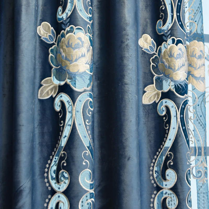 New Luxury Chenille European Curtains Pleated Pattern Woven Technique for Cafe or Dining Room Hollow out Embroidered Pelmet