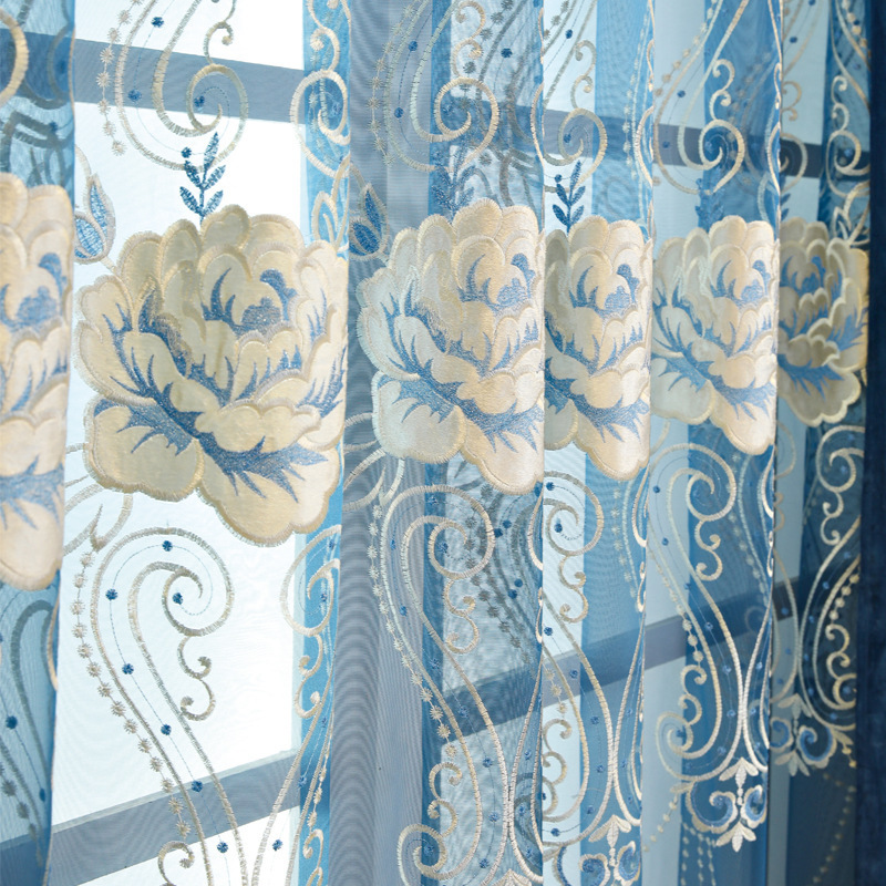 New Luxury Chenille European Curtains Pleated Pattern Woven Technique for Cafe or Dining Room Hollow out Embroidered Pelmet