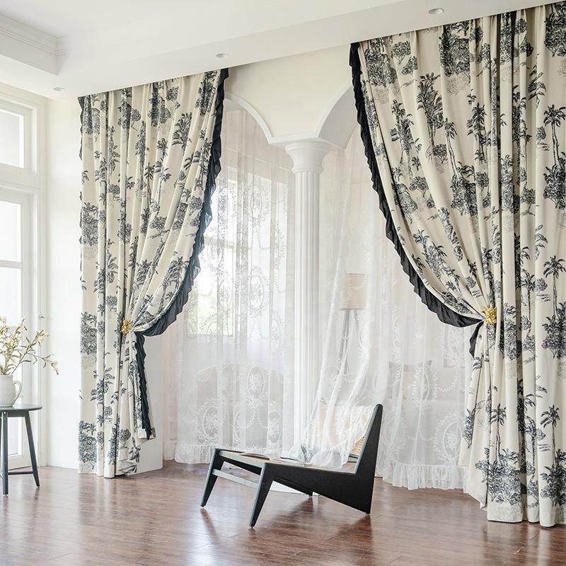 2024 New Style Woven Cotton Fabric Pelmet Solid Pattern Blackout Curtain for Living Room