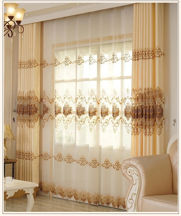 European Luxury Style High Quality water-soluble jacquard curtains double layer embroider Blackout Curtains for Living Room