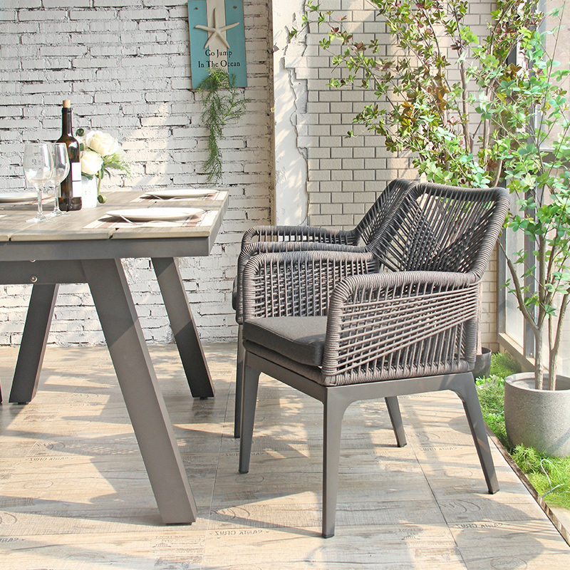 Commercial Modern Outdoor Patio Black Woven Rope Chairs Dining Furniture