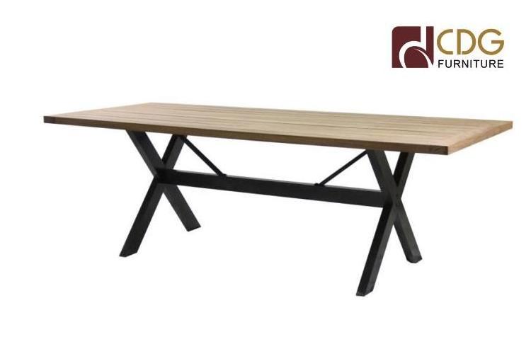 Solid Wooden Top Table Outdoor Dining Table With Teak Wooden Top