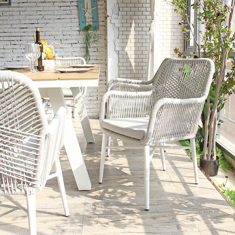 Nordic Outdoor Desk-Chair Courtyard Outdoor Rattan Chair Combination Rope Casual Balcony Hotel Dining Table and Chair