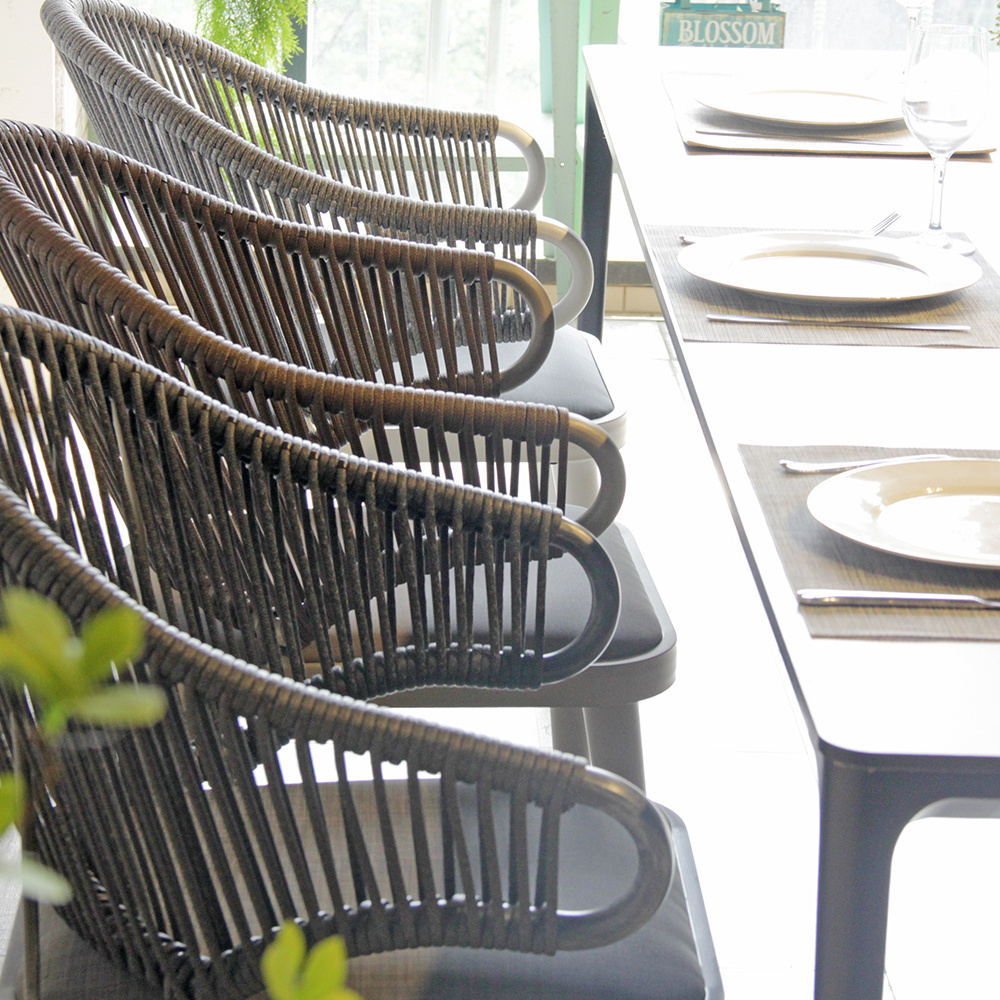 Garden outdoor terrace aluminum frame PE woven rattan chair restaurant hand woven arm chair