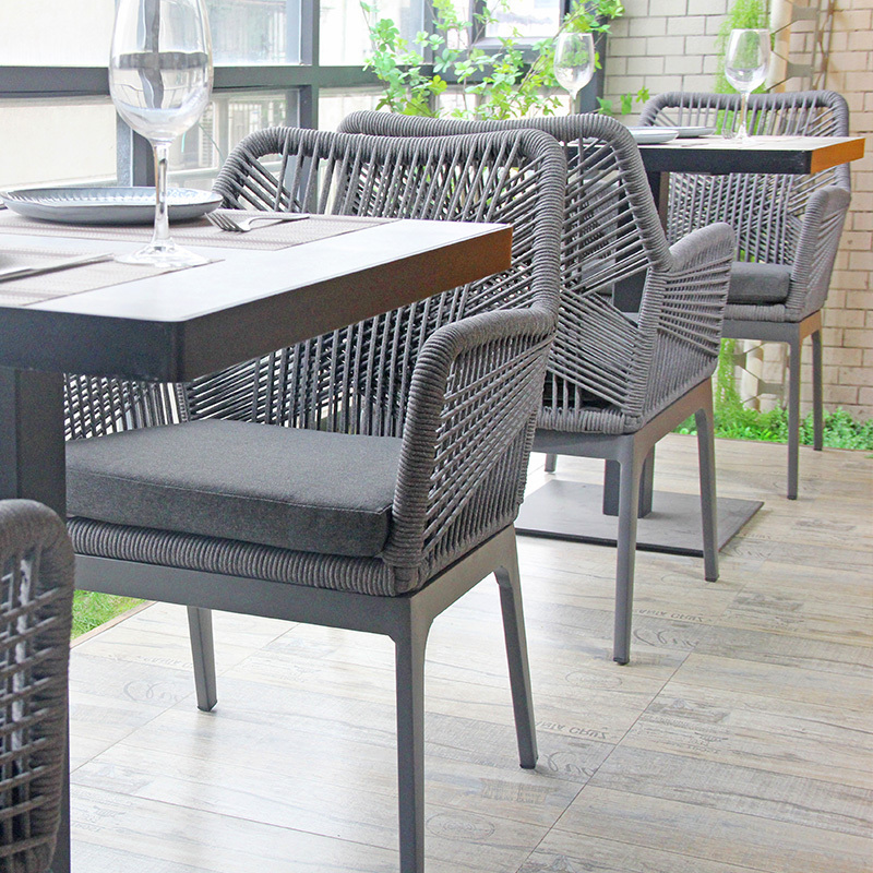 Commercial Modern Outdoor Patio Black Woven Rope Chairs Dining Furniture