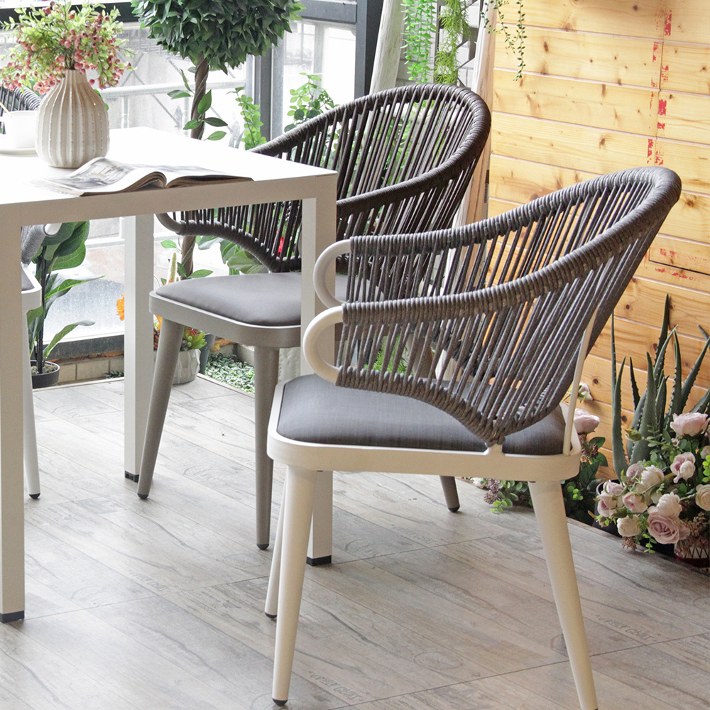 Garden outdoor terrace aluminum frame PE woven rattan chair restaurant hand woven arm chair