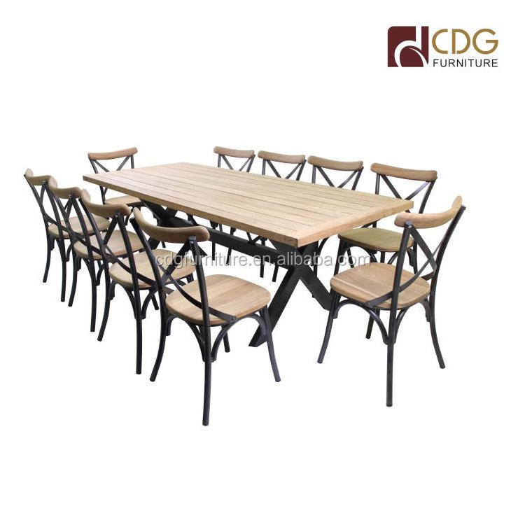 Solid Wooden Top Table Outdoor Dining Table With Teak Wooden Top