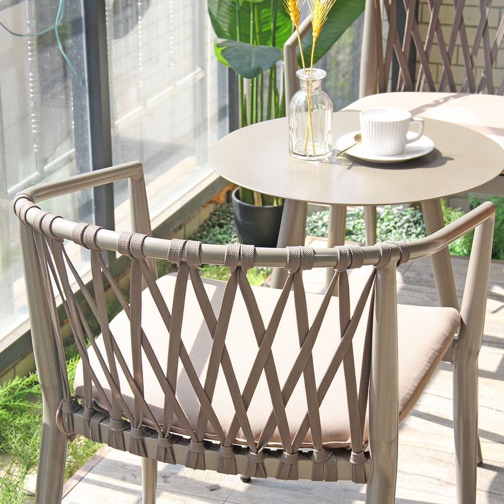 Rope Woven Dining Chairs Patio Lounge Aluminum Garden Arm Chair With Cushion Balcony Outdoor Furniture