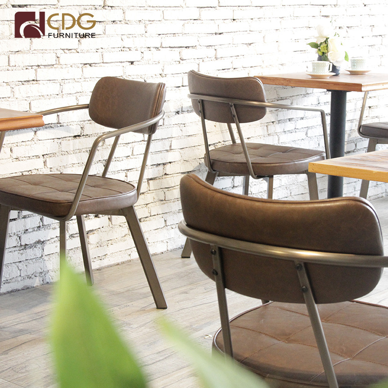 Cafe 1Table 4 Chairs Furniture Set Leather Seat Arm Dining Industrial Chair Coffee Shop Furniture