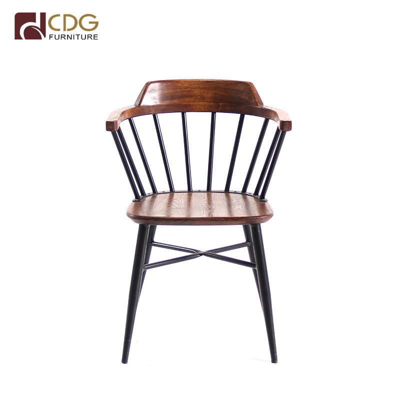 Coffee shop Wooden Furniture Indoor Restaurant Metal Frame Wood Seat Chair Antique Side Chair