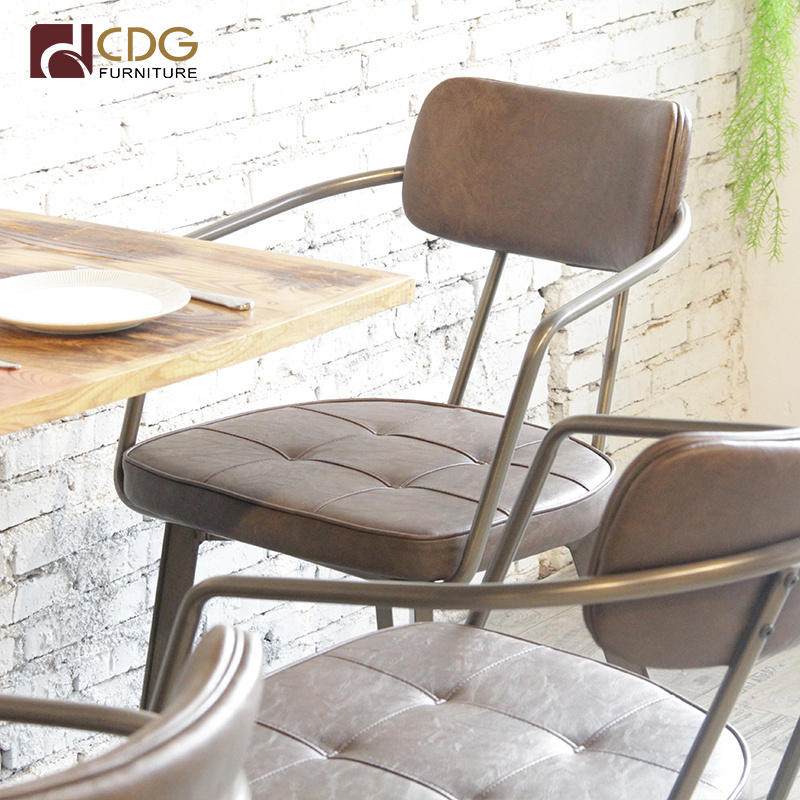 Cafe 1Table 4 Chairs Furniture Set Leather Seat Arm Dining Industrial Chair Coffee Shop Furniture