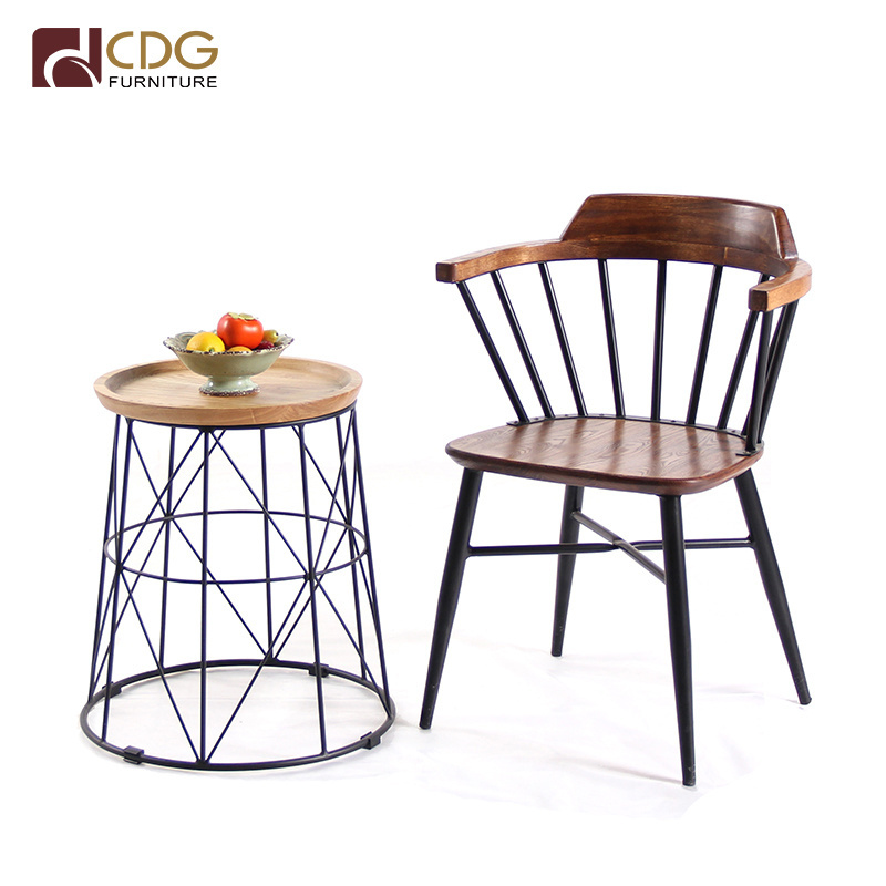 Coffee shop Wooden Furniture Indoor Restaurant Metal Frame Wood Seat Chair Antique Side Chair