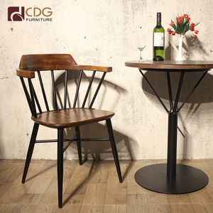 Coffee shop Wooden Furniture Indoor Restaurant Metal Frame Wood Seat Chair Antique Side Chair