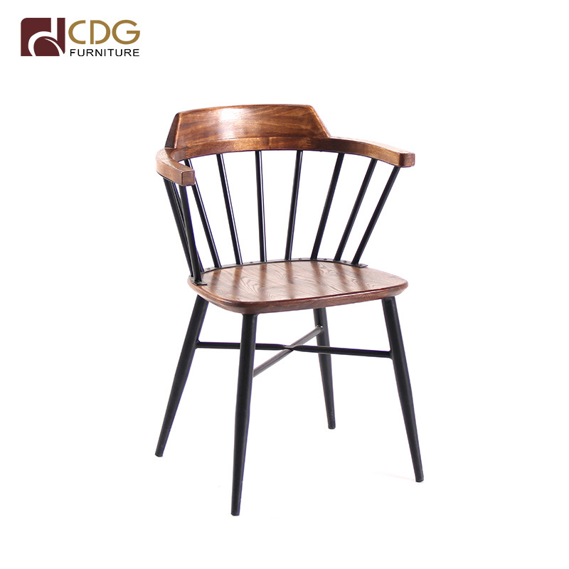 Coffee shop Wooden Furniture Indoor Restaurant Metal Frame Wood Seat Chair Antique Side Chair