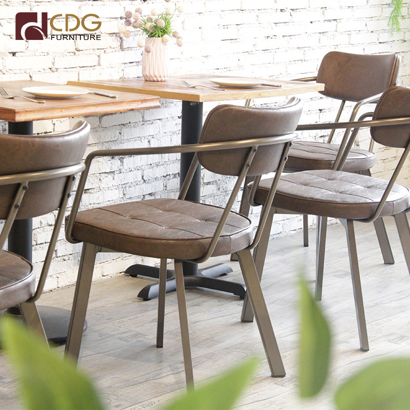 Cafe 1Table 4 Chairs Furniture Set Leather Seat Arm Dining Industrial Chair Coffee Shop Furniture