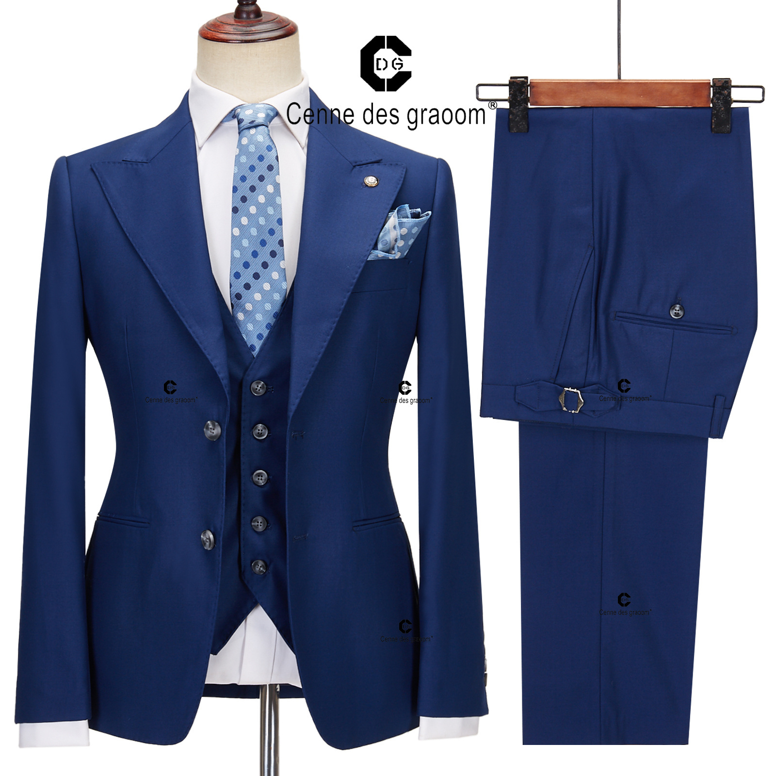 Cenne Des Graoom Classic Fit 2 Button Formal Suits for Men Solid Color Blazer Vest Pants Set Business Meeting Wedding Daily Use