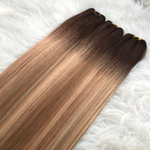 Sew In Russian Human Hair Weave Double Drawn Ombre Hair Weaves, Two Tone Blonde Weft Hair Extensions