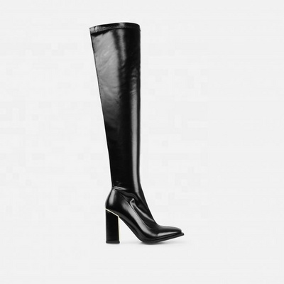 square toe  block heel faux crocodile print leather thigh high boot for women and laddies