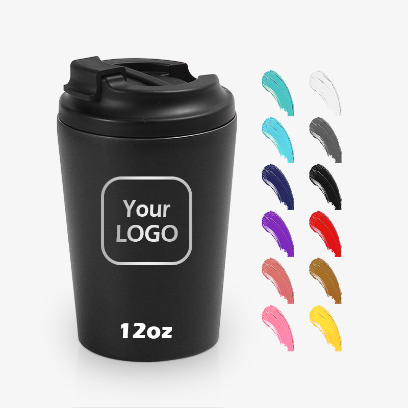 Custom logo Stainless Steel 12oz reusable coffee cups with lid leak-proof recyclable 12 oz travel insulated coffee tumbler mug