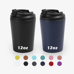 Custom logo Stainless Steel 12oz reusable coffee cups with lid leak-proof recyclable 12 oz travel insulated coffee tumbler mug