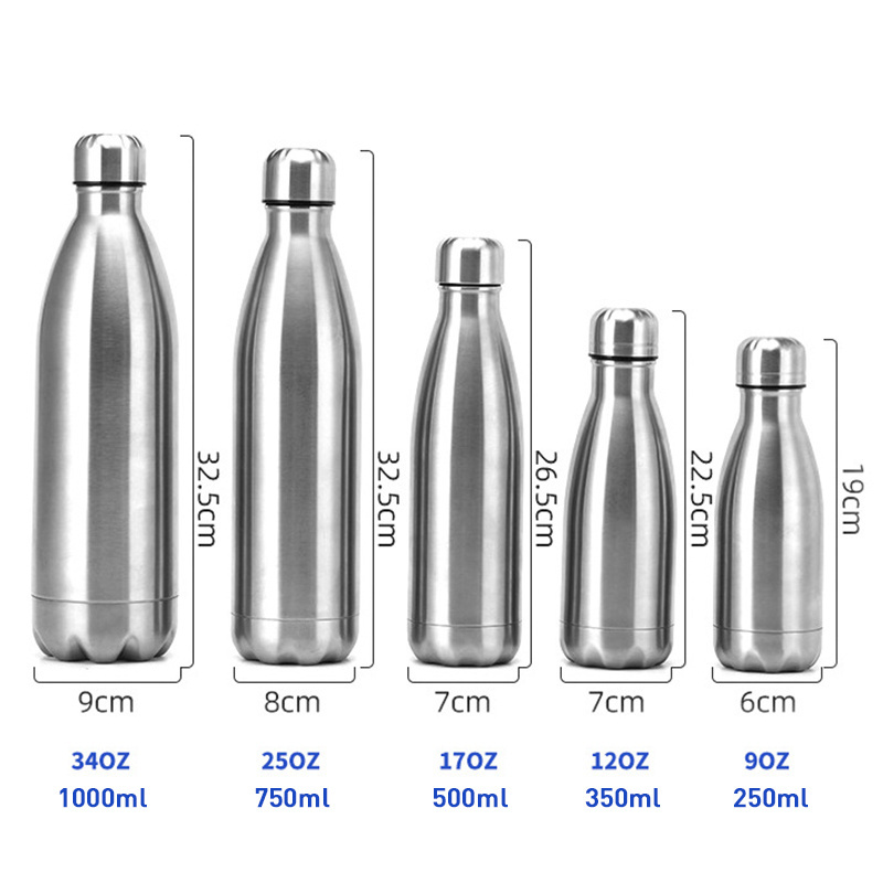 500ml 17oz Bulk Double Wall Travel Sports Drink Metal Stainless Steel Insulated Thermos Vacuum Flasks Cola Shape Water Bottles