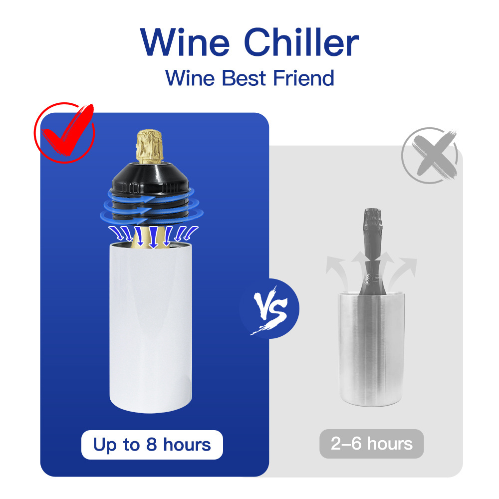 Custom Portable keep cool Ice Metal Champagne Wine Chiller Insulated Double Wall Stainless Steel 25 oz Wine Bottle Cooler Bucket