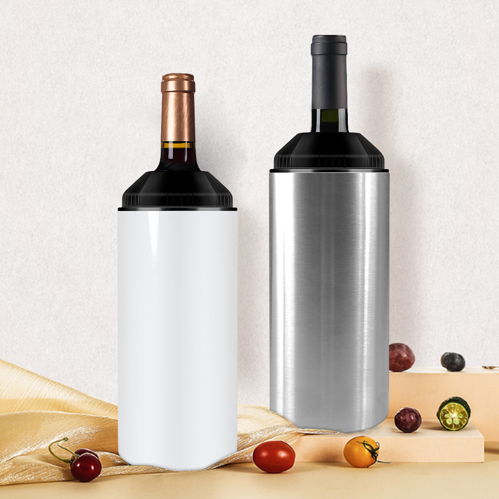 Custom Portable keep cool Ice Metal Champagne Wine Chiller Insulated Double Wall Stainless Steel 25 oz Wine Bottle Cooler Bucket