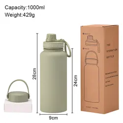 2023 Custom Logo 1L Wide Mouth Water Bottle  32 oz Vacuum flask 304 Stainless Steel Double Wall Outdoor Sports water bottle