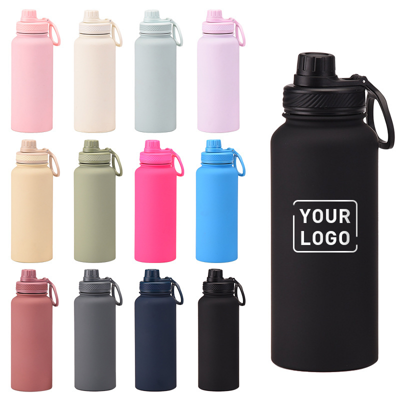 2023 Custom Logo 1L Wide Mouth Water Bottle  32 oz Vacuum flask 304 Stainless Steel Double Wall Outdoor Sports water bottle