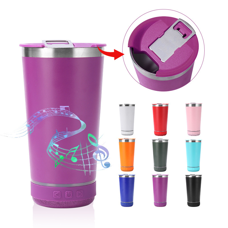 Custom logo New Wireless Speaker Double wall Thermal cup Vacuum insulation Tumbler Stainless Steel Beer Cup with opener