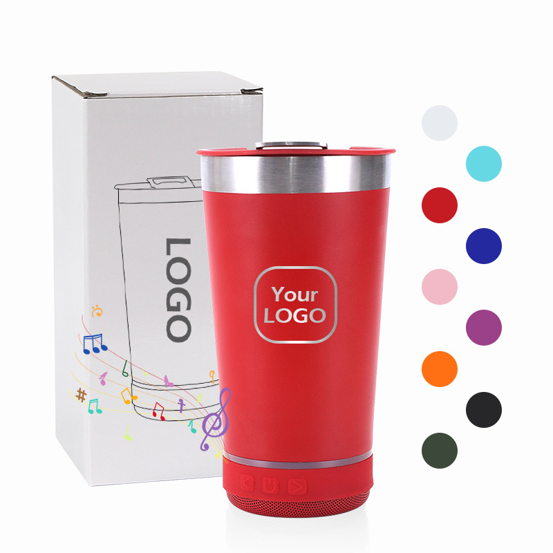 Custom logo New Wireless Speaker Double wall Thermal cup Vacuum insulation Tumbler Stainless Steel Beer Cup with opener