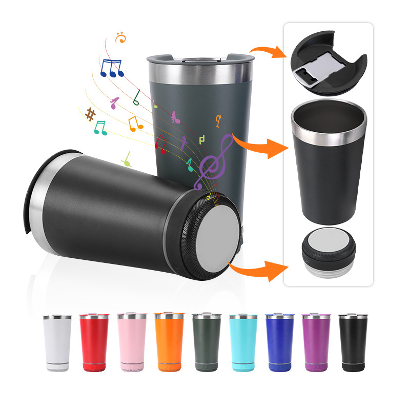 Custom logo New Wireless Speaker Double wall Thermal cup Vacuum insulation Tumbler Stainless Steel Beer Cup with opener