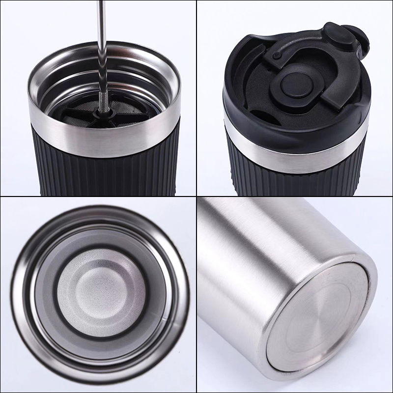 Custom Logo double wall vacuum insulated stainless steel french press travel mug Coffee Maker wholesale tea maker Gasket Filter