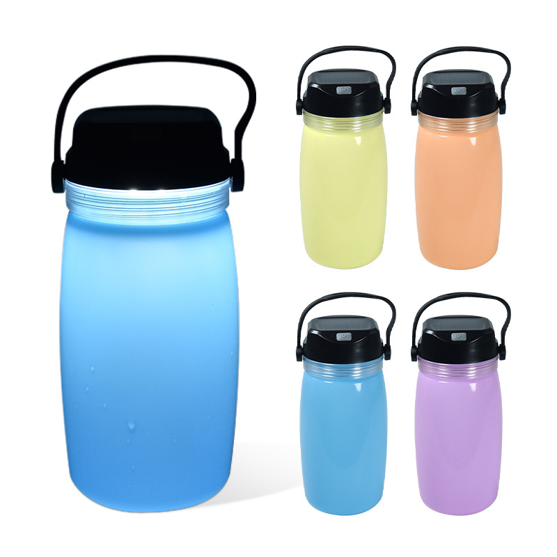 Outdoor Portable Travel Multifunctional Led Solar Charging Kettle Light Luminous Cup Silicone Water Bottle Camping Lamp