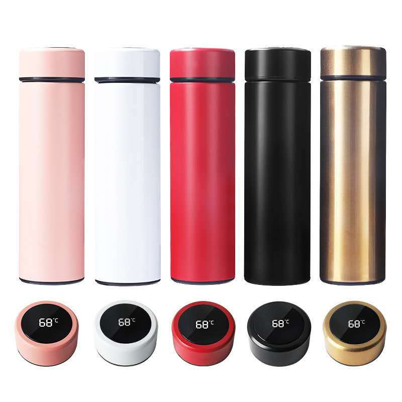 Double wall thermo designer time marker with led temperature display vaccum flask stainless steel smart drinkware water bottle