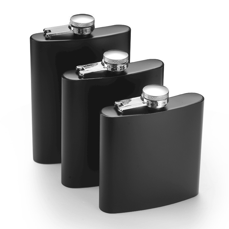 Custom LOGO Outdoor 6oz 7oz 8oz  BPA-free leakproof Matte Black Hip Flask Stainless Steel Liquor Whiskey Alcohol Flask