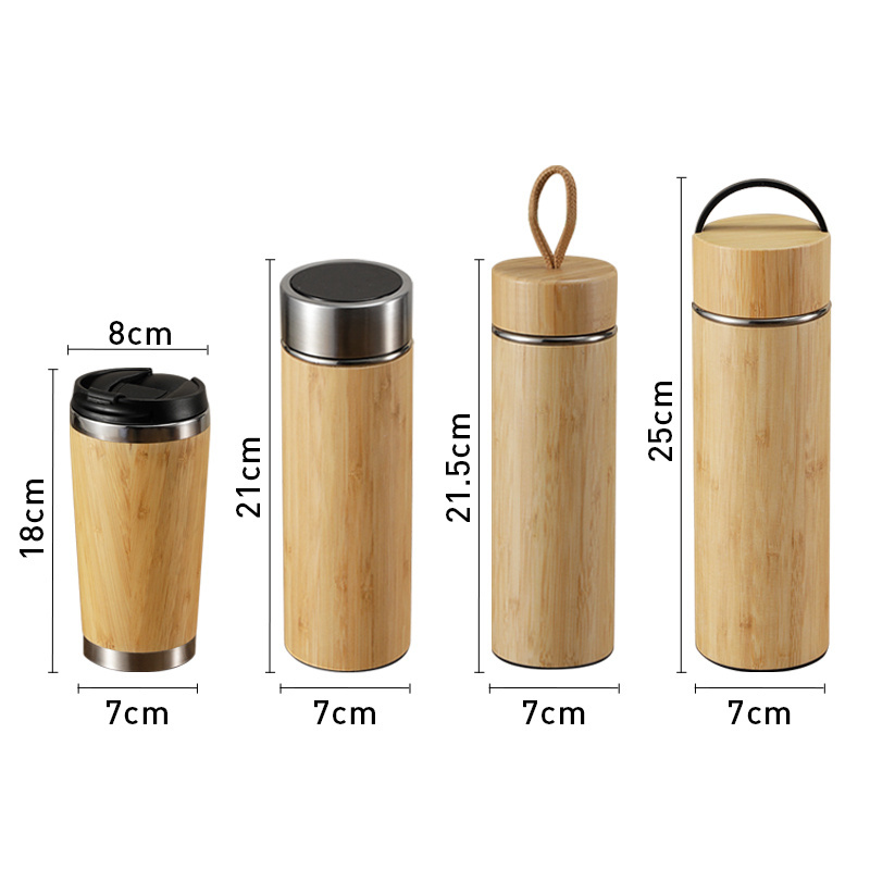 Custom Logo Vacuum Insulated 20oz Travel Tumbler bamboo Mug Stainless Steel 500ml Water Bottles Bamboo Thermos Flask