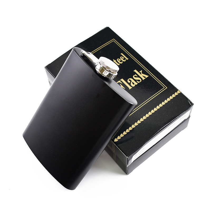 Custom LOGO Outdoor 6oz 7oz 8oz  BPA-free leakproof Matte Black Hip Flask Stainless Steel Liquor Whiskey Alcohol Flask