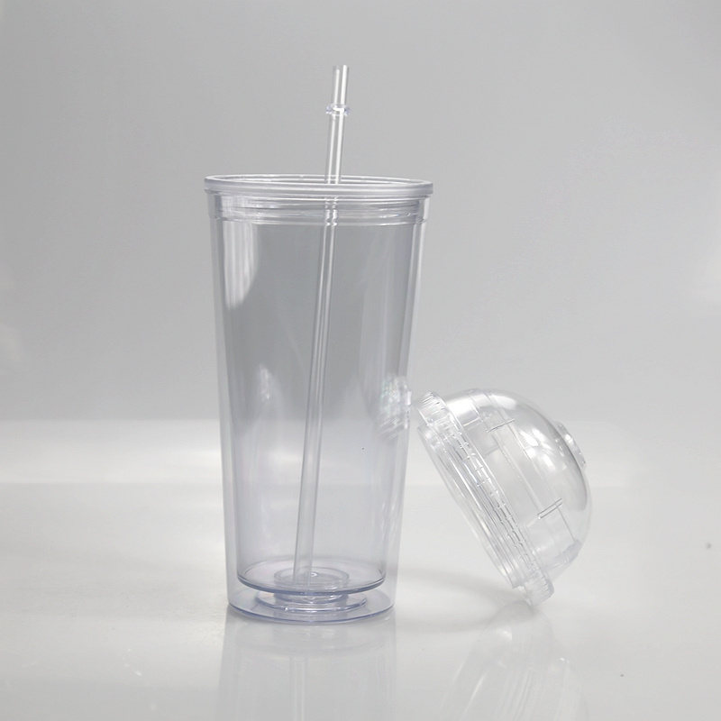 Wholesale 20oz Clear Acrylic Tumbler Double Wall Plastic Cup With Dome Lid High Quality Transparent Acrylic Tumbler with Straw