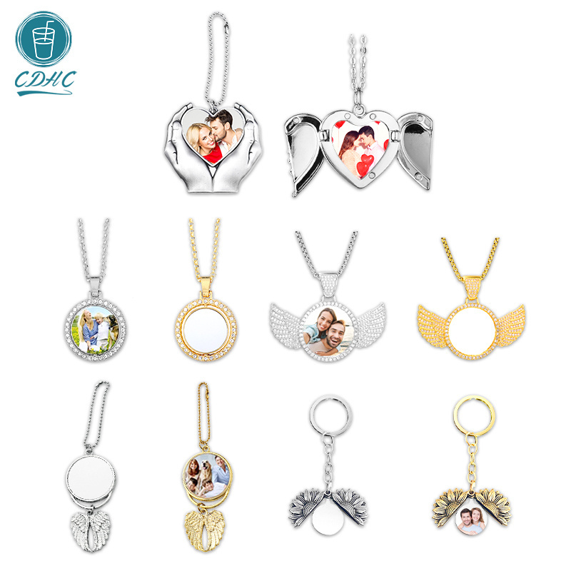 Hot selling Sublimation Gift necklace stainless steel sublimation blanks Custom Picture Memory lock chain and pendant