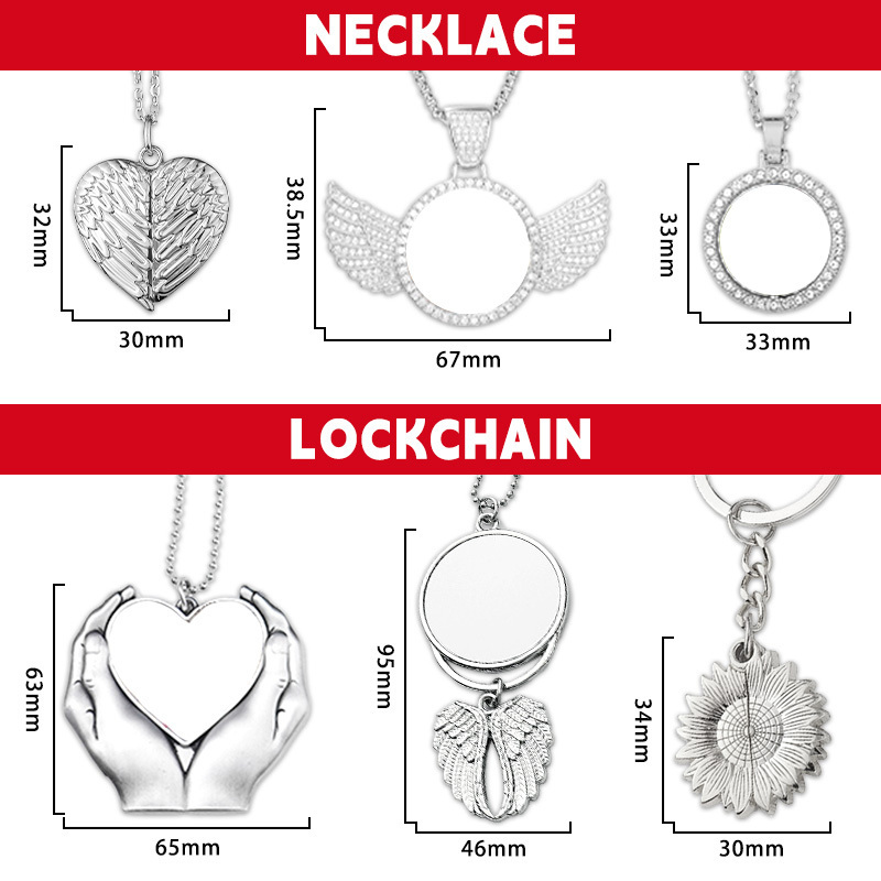 Hot selling Sublimation Gift necklace stainless steel sublimation blanks Custom Picture Memory lock chain and pendant