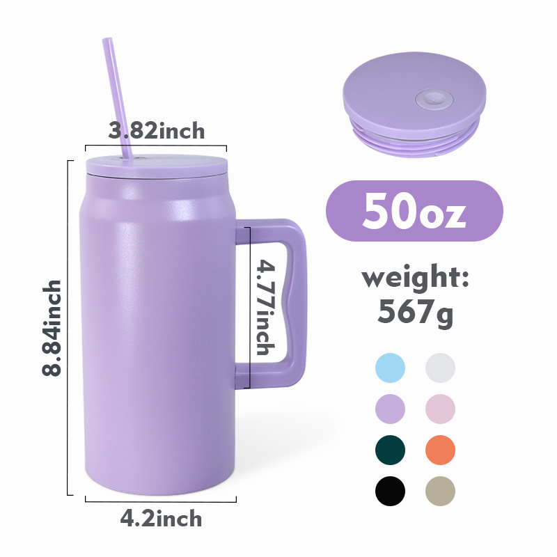 China warehouse stocked 50oz Travel Mug Double Wall Stainless Steel Outdoor Drinking Beer Cups Tumbler with Handle and Straw