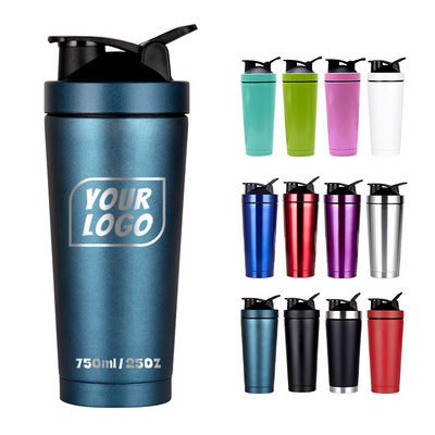 Custom 500ml 750ml Shaker cup with wire whisk stainless metal shaker bottle custom protein shaker bottle gym bottle shake